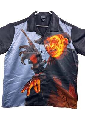 Freddy Vs Jason Sublimated Woven Button Up Shirt Hot Topic Horror Movie Men XL